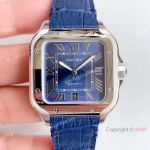 Swiss Grade Replica Cartier Santos 9015 Blue Dial Blue Leather Strap Automatic Watch_th.jpg